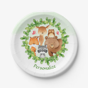 Assiettes En Carton Bébé Forêt Animaux Ours Raccoon Écureuil Anniversa