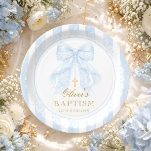 Assiettes En Carton Bébé garçon arc bleu baptême