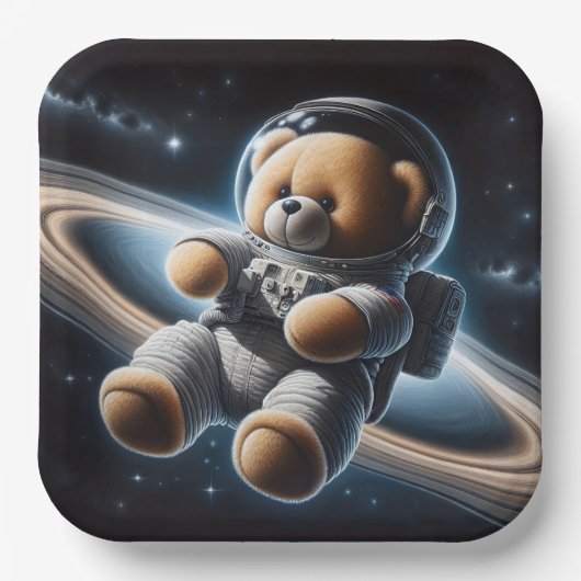 Assiettes En Carton Bébé Garçon Astronaut Teddy Bear (Recto)