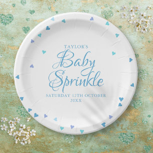 Assiettes En Carton Bébé Garçon Sprinkle Shower Cœurs Amour Bleus