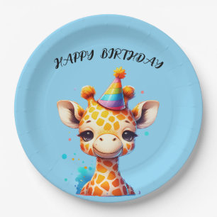 Assiettes En Carton bébé girafe avec anniversaire de casquette de fête