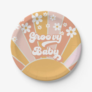Assiettes En Carton Bébé Groovy Rétro Soleil Hippie Papier Fête de Nai