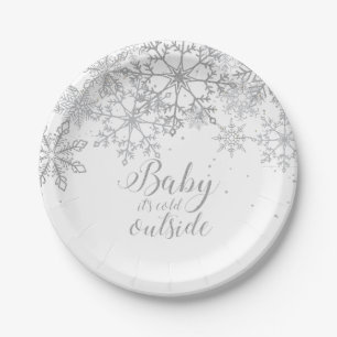 Assiettes En Carton Bébé il fait froid dehors Baby Showe Silver