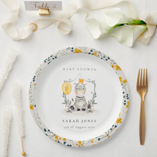 Assiettes En Carton Bébé jaune mignon Zebra Baby shower de remplissage (Mariage)
