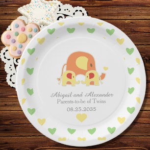 Assiettes En Carton Bébé jumeaux Thème Éléphant Baby Shower 