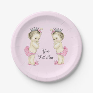Assiettes En Carton Bébé Jumelles Fille Princesse Rose