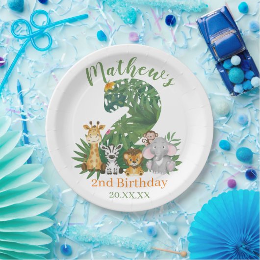 Assiettes En Carton Bébé mignon 2ème anniversaire Jungle Safari (Fête)