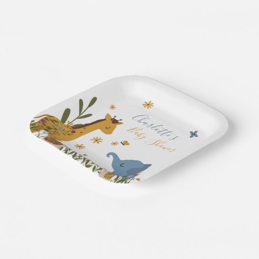 Assiettes En Carton Bébé mignon Animaux Floral Baby shower Carré (Angulaire)
