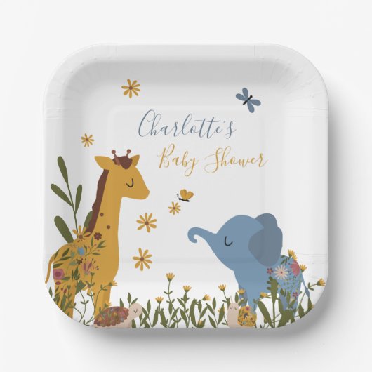 Assiettes En Carton Bébé mignon Animaux Floral Baby shower Carré (Recto)