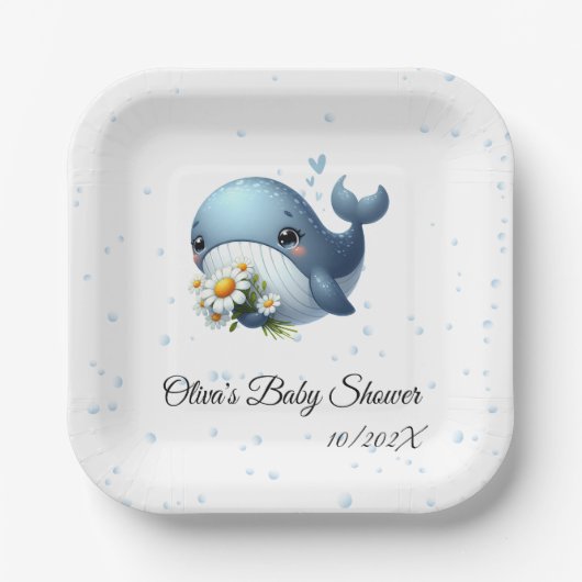 Assiettes En Carton Bébé mignon Baby shower de baleine plaque de papie (Recto)