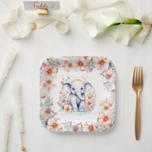 Assiettes En Carton Bébé mignon Baby shower de fille d'éléphant
