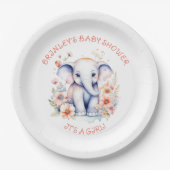 Assiettes En Carton Bébé mignon Baby shower de fille d'éléphant (Devant)