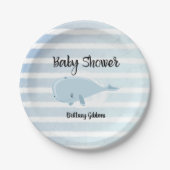 Assiettes En Carton Bébé mignon Bleu Baleine Baby shower rayé (Devant)