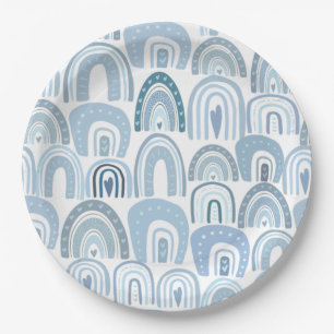 Assiettes En Carton Bébé mignon bleu Boho Rainbow Motif