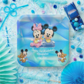 Assiettes En Carton Bébé mignon Blue Twins 1er anniversaire (Fête)