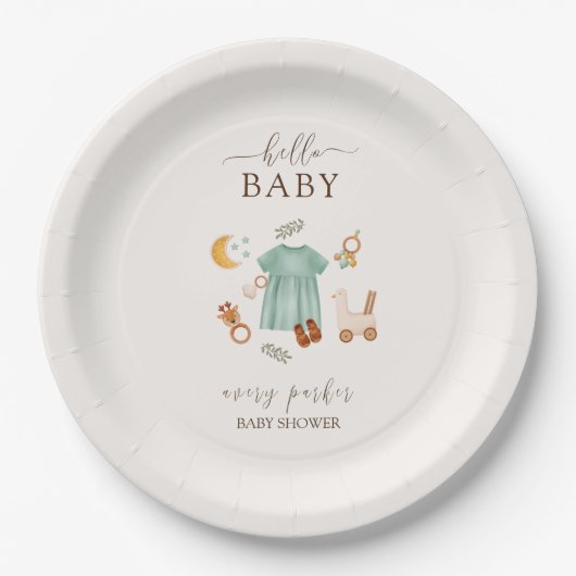 Assiettes En Carton Bébé mignon Boho fille Baby shower vêtements (Devant)