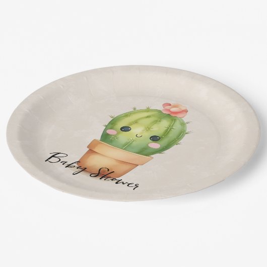 Assiettes En Carton Bébé mignon Cactus Baby shower Succulent (Angle)