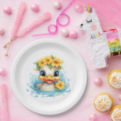 Assiettes En Carton Bébé mignon Canard Canards Fleurs d'animaux amusan (Fête)