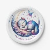 Assiettes En Carton Bébé mignon chaton dormant sur la lune (Devant)