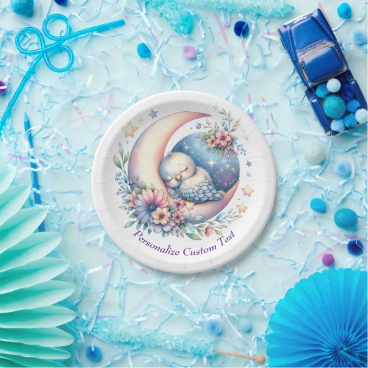 Assiettes En Carton Bébé mignon dormant sur la lune (Fête)