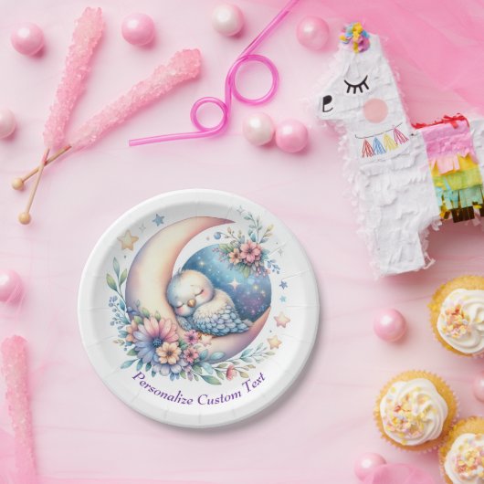 Assiettes En Carton Bébé mignon dormant sur la lune (Fête)