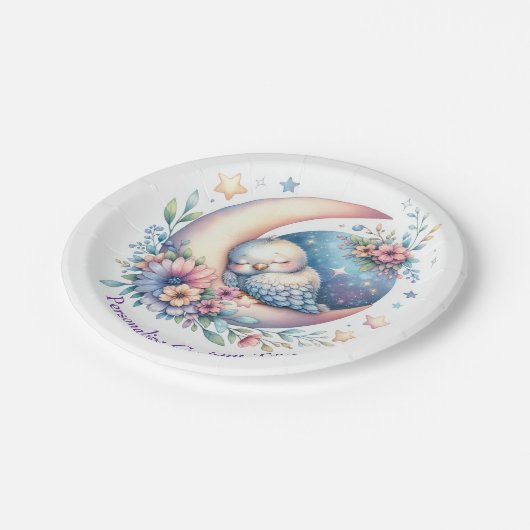 Assiettes En Carton Bébé mignon dormant sur la lune (Angle)