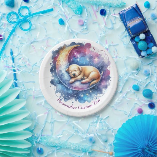 Assiettes En Carton Bébé mignon dormant sur la lune (Fête)