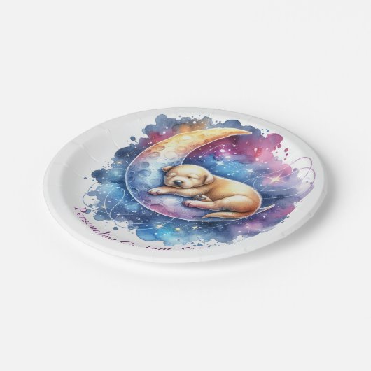 Assiettes En Carton Bébé mignon dormant sur la lune (Angle)