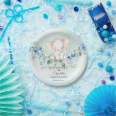 Assiettes En Carton Bébé mignon Eléphant Bleu Roses (Fête)