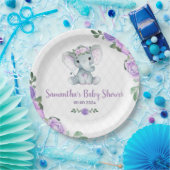 Assiettes En Carton Bébé mignon Eléphant Fille Purple Plaques de papie (Fête)