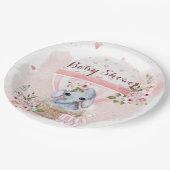 Assiettes En Carton Bébé mignon Eléphant Floral Baby shower rose (Angle)