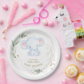 Assiettes En Carton Bébé mignon Eléphant Jungle Baby shower vert (Fête)