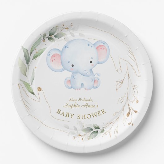 Assiettes En Carton Bébé mignon Eléphant Jungle Baby shower vert (Devant)