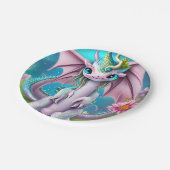 Assiettes En Carton Bébé mignon et souriant Dragon aux fleurs (Angle)