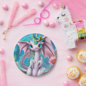 Assiettes En Carton Bébé mignon et souriant Dragon aux fleurs (Fête)