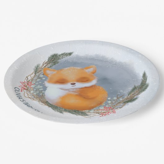 Assiettes En Carton Bébé mignon Fox Baby shower hiver neige (Angle)
