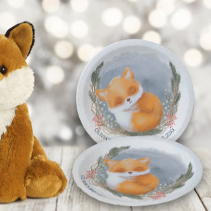 Assiettes En Carton Bébé mignon Fox Baby shower hiver neige