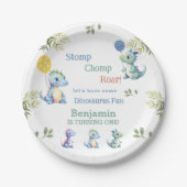 Assiettes En Carton Bébé mignon garçon bleu Dinosaur 1er anniversaire (Devant)