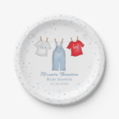 Assiettes En Carton Bébé mignon Garçon Whimsical Denim Bleu Vêtements  (Devant)