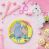 Assiettes En Carton Bébé mignon Hippo avec Flamant rose Nom personnali (Fête)