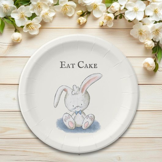 Assiettes En Carton Bébé mignon lapin avec Cravate Bleu Bow Manger Gât