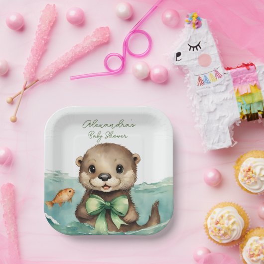 Assiettes En Carton Bébé mignon Otter Sexe Baby shower neutre (Fête)