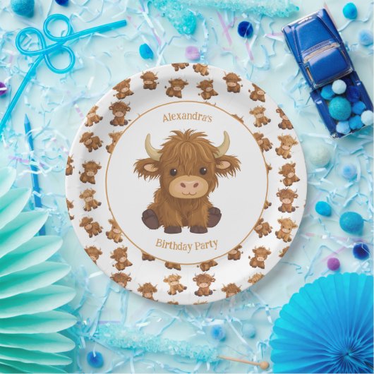 Assiettes En Carton Bébé mignon Plaques en papier de vache Highland (Fête)
