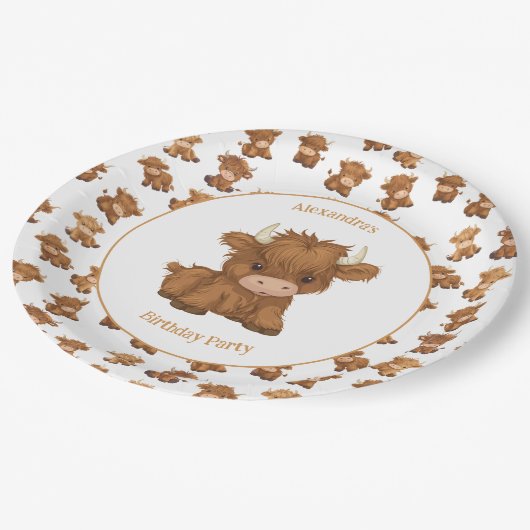 Assiettes En Carton Bébé mignon Plaques en papier de vache Highland (Angle)