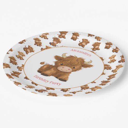Assiettes En Carton Bébé mignon Plaques en papier de vache Highland (Angle)