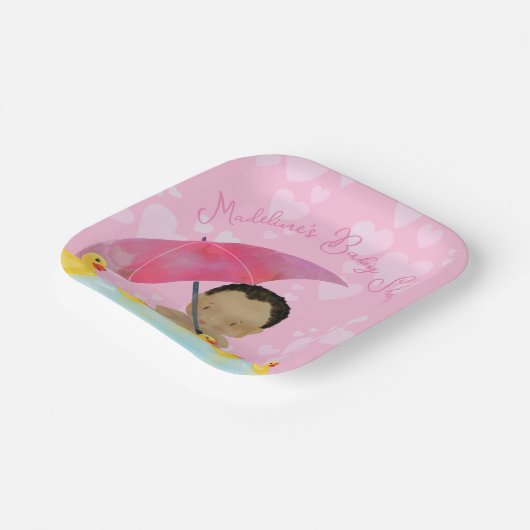 Assiettes En Carton Bébé mignon Pluie Caoutchouc Baby shower parapluie (Angulaire)