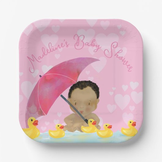 Assiettes En Carton Bébé mignon Pluie Caoutchouc Baby shower parapluie (Recto)