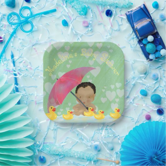 Assiettes En Carton Bébé mignon Pluie Caoutchouc Baby shower parapluie (Fête)
