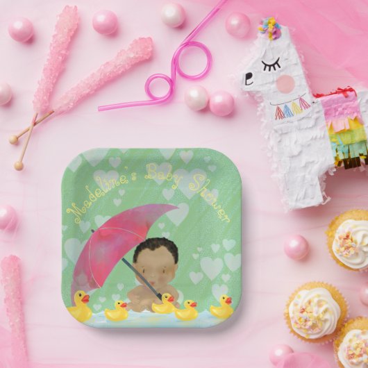 Assiettes En Carton Bébé mignon Pluie Caoutchouc Baby shower parapluie (Fête)