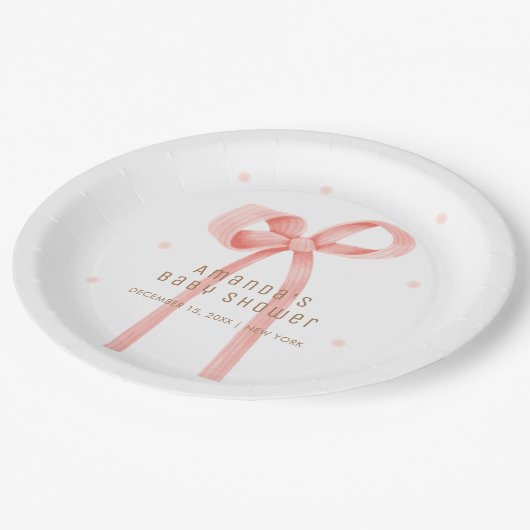 Assiettes En Carton Bébé mignon Polka Dot Bow Baby shower (Angle)